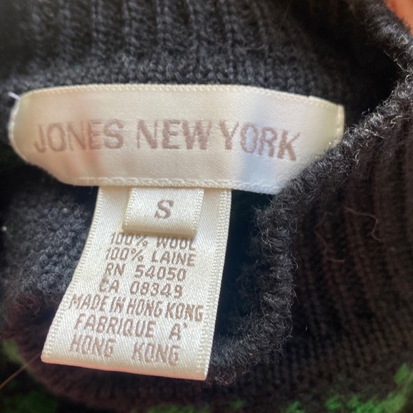Jones New York 100% Wool Pullover Green Navy Checked Mock Turtleneck Sweater Sm - Picture 5 of 5